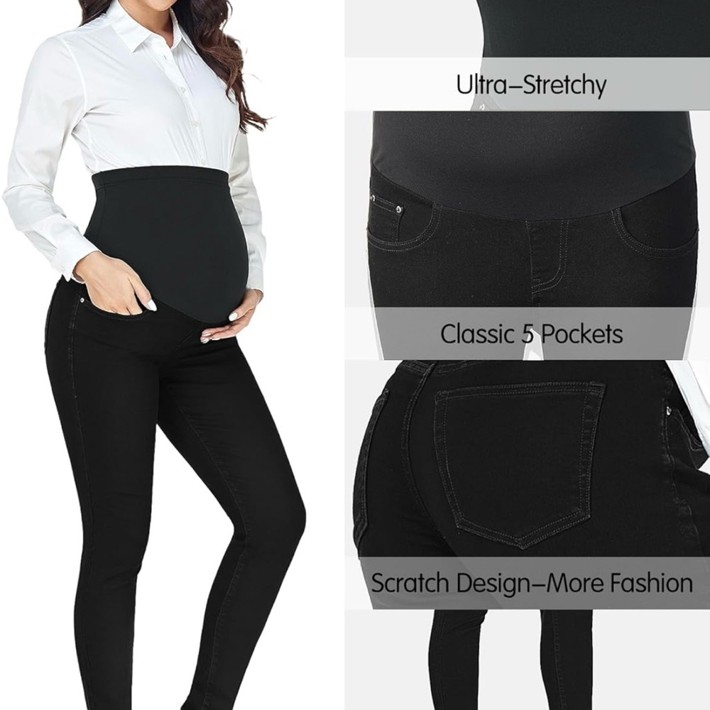 PACBREEZE Women's Maternity Jeans High Waist Denim Skinny Pants with Pockets - Picture 2 of 9